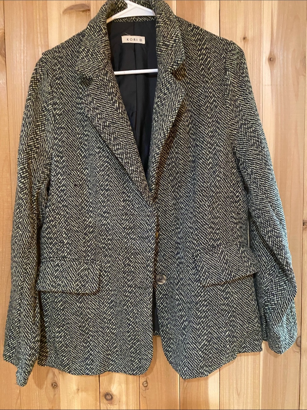 Kori Black & Ivory Herringbone Wool Blazer